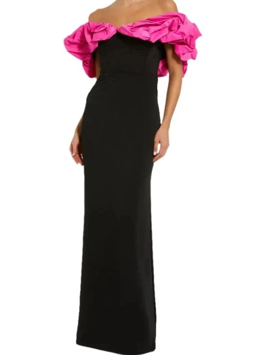 Mac Duggal Dresses & Skirts - Mac Duggal Black Hot Pink Crepe & Faille Off The Shoulder Gown